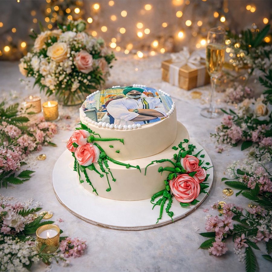 Personalized Photo & Floral Tiered Celebration Cake