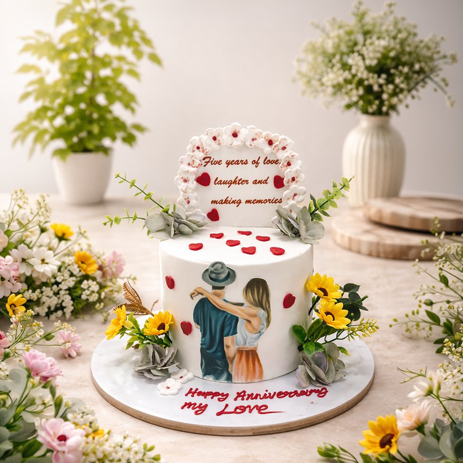 "Five Years of Love" Anniversary Portrait Cake