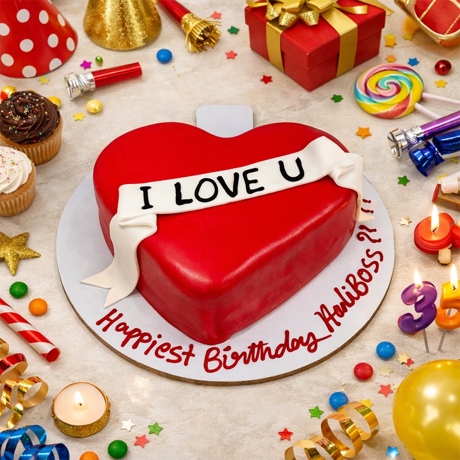 Romantic "I Love U" Heart Cake