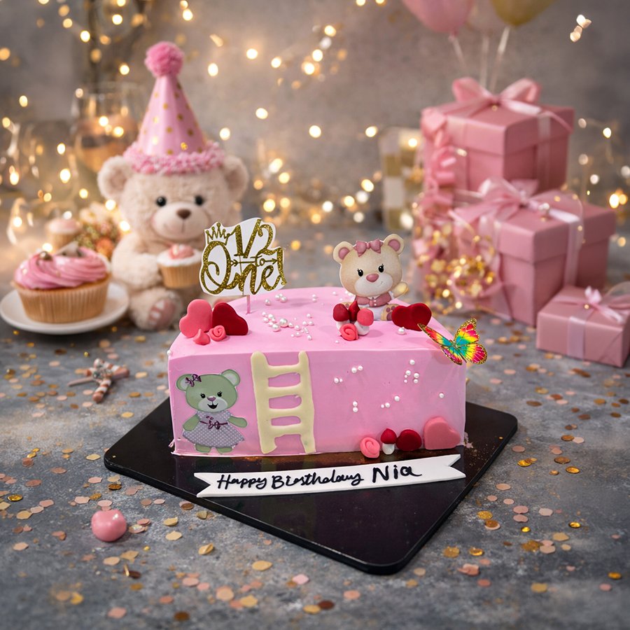 Pink Half-Birthday Teddy Bear Cake for Nia