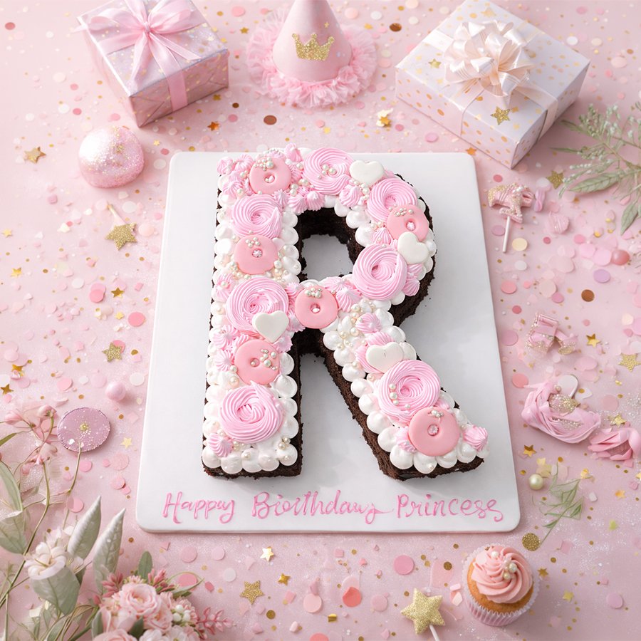 Pink Rosette Alphabet 'R' Letter Cake
