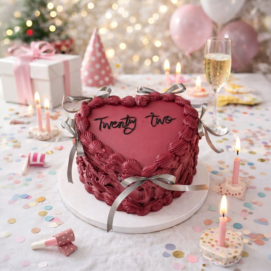 Elegant Maroon Heart-Shaped Birthday Cake – 22nd Edition