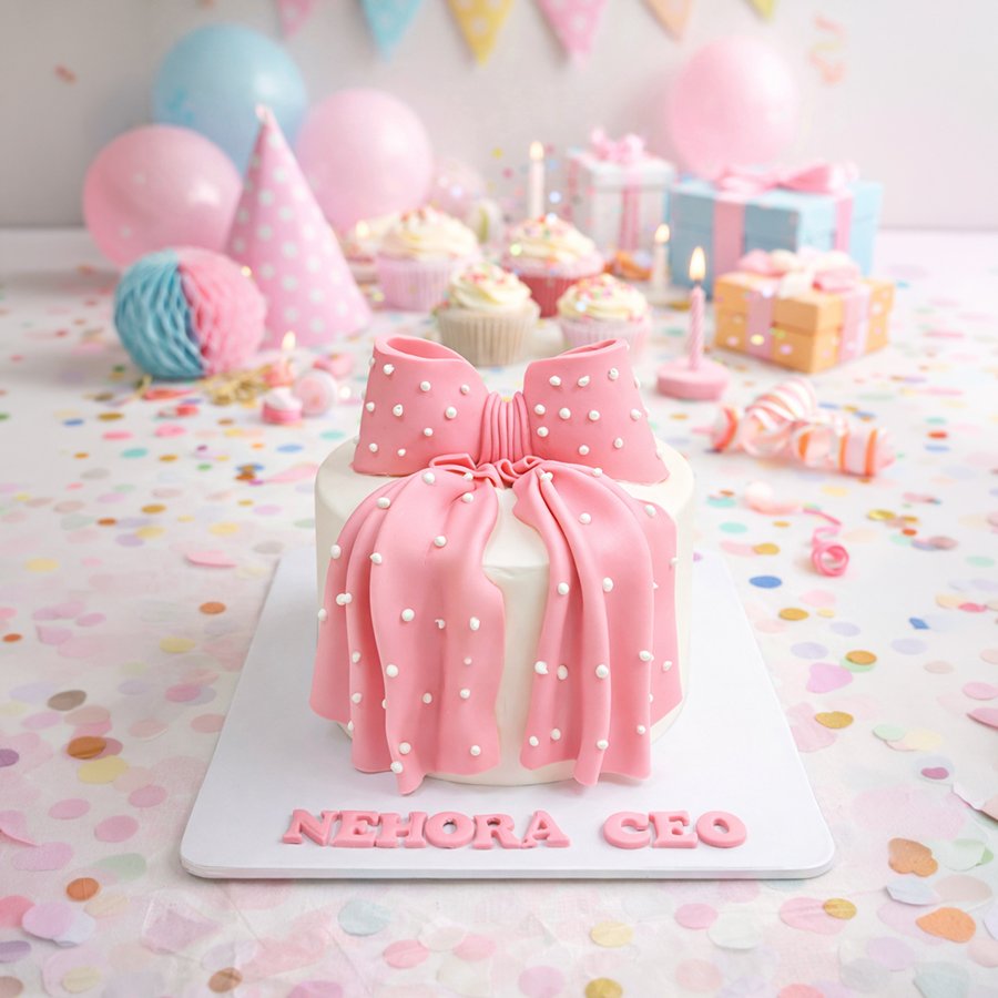 Chic Pink Polka Dot Bow Celebration Cake – Nehora CEO