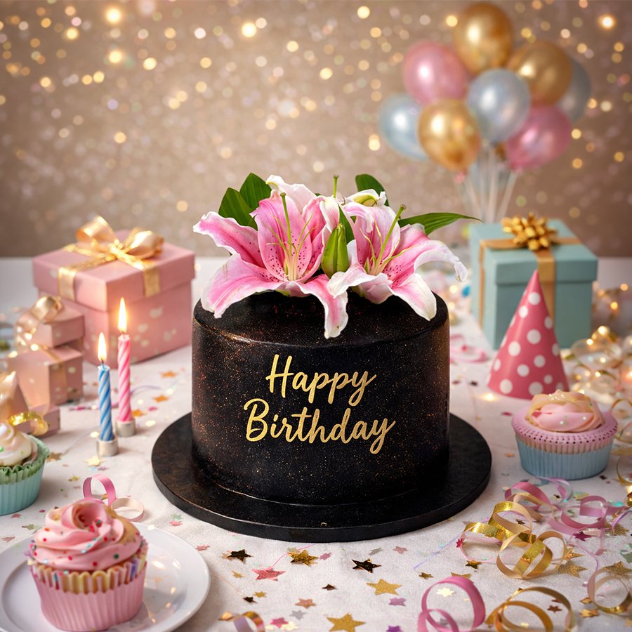 Midnight Bloom Lily Cake