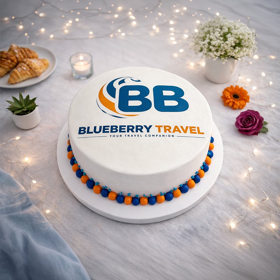 Blueberry Travel Corporate Logo Cake
