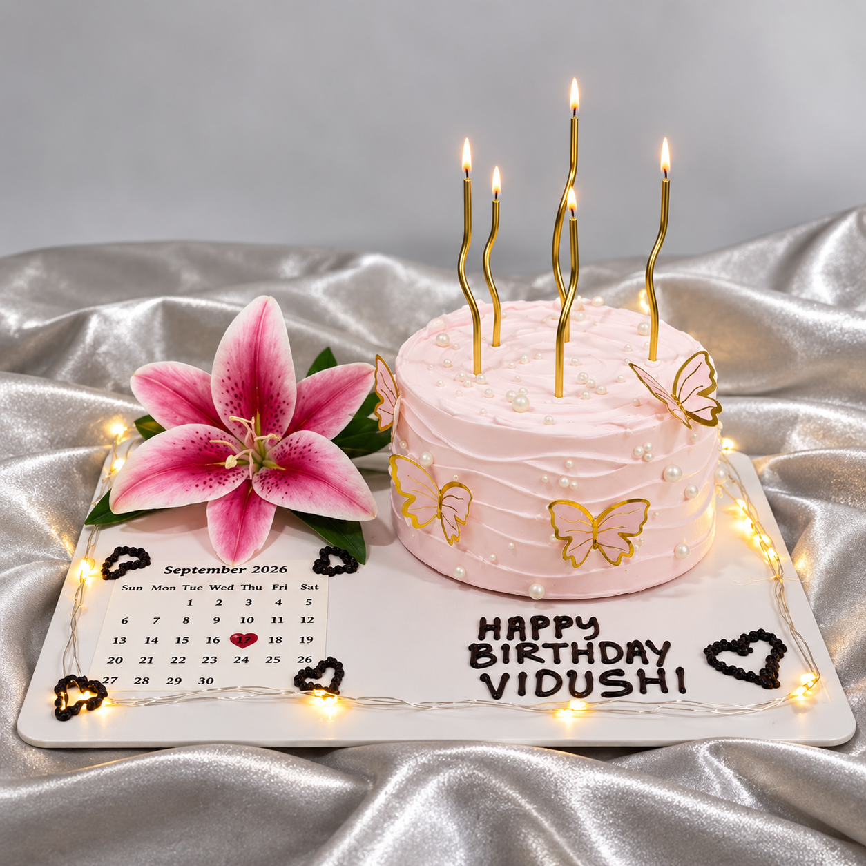 Pink Butterfly Cake with Custom Calendar Date Tile