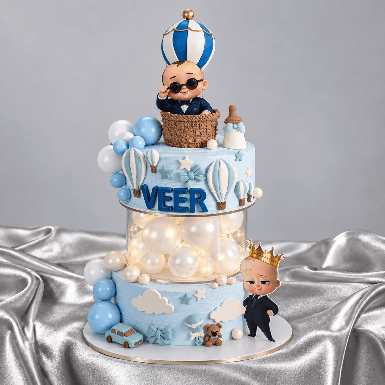 Boss Baby Hot Air Balloon Light-Up Tiered Birthday Cake