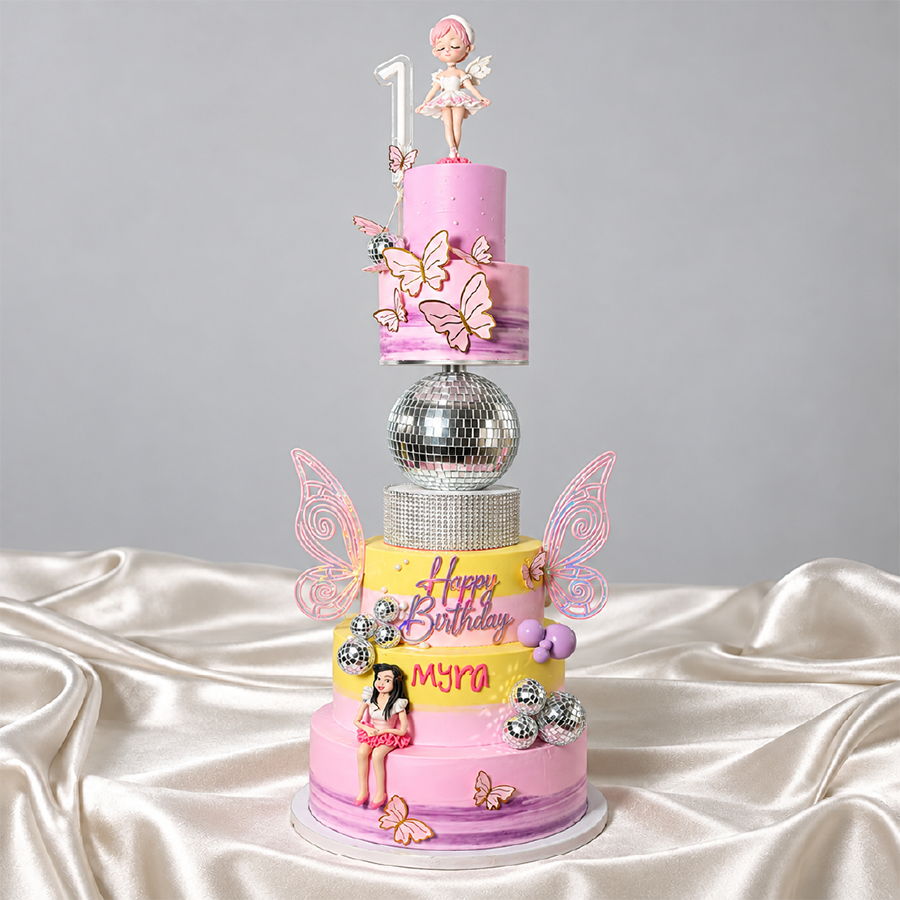 Custom Fairy & Disco Ball Multi-Tier Birthday Cake
