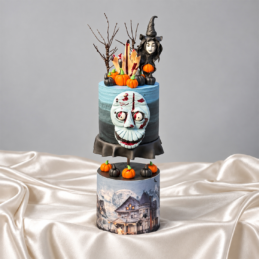 Spooky Halloween Zombie Skull Floating Theme Cake