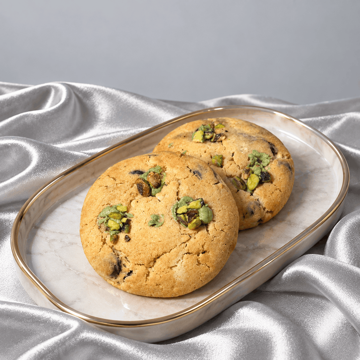 Stuffed Pistachio Chocolate Chunk Cookies