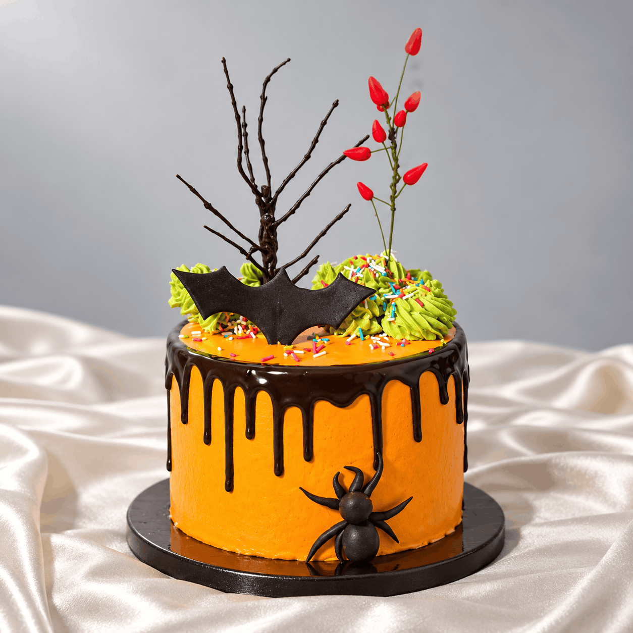 Halloween Bat & Spider Drip Cake