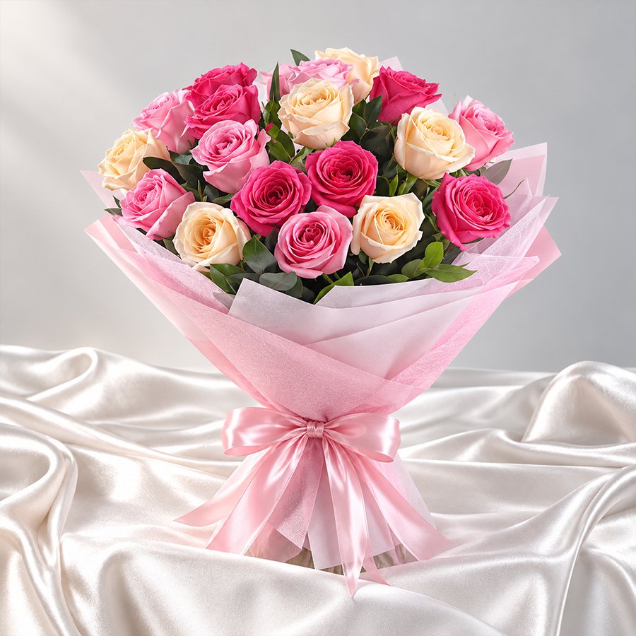 Pink & Peach Mixed Roses Bouquet in Gurgaon