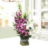 Bunch of 5 Purple Orchids and 3 Lilies