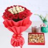 Dry Fruits with Rocher N Roses Bouquet
