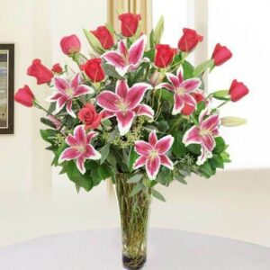 Vase Of Lily and Roses